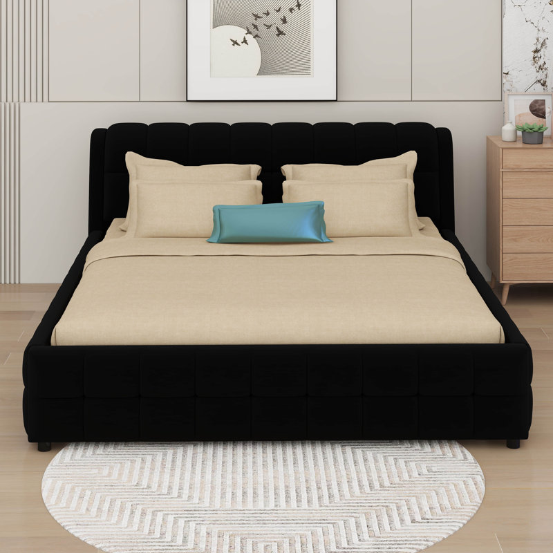 King Size Upholstered Platform Bed, Black