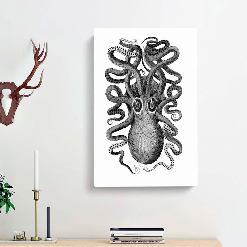 Octopus in Black & White by George Shaw - Wrapped Canvas, 76cm H x 50cm W x 3cm D