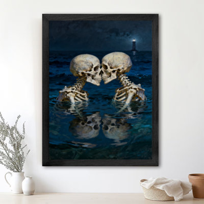 Art mural rétro noir, "Le baiser du crâne", impressions de style rétro