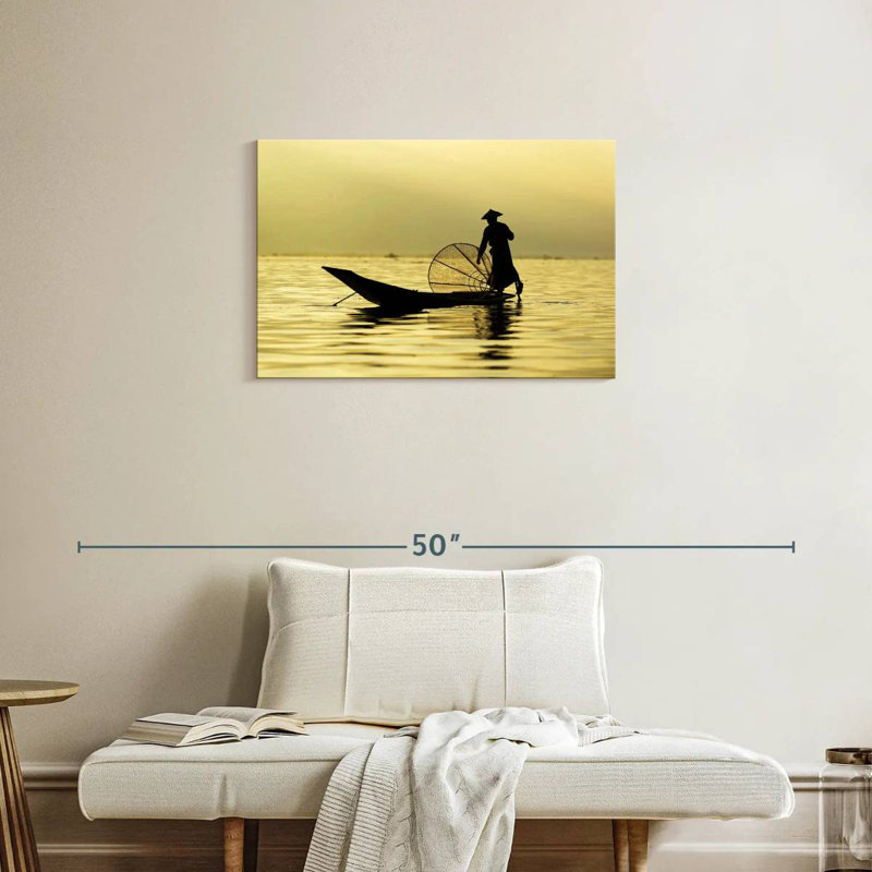 Pêcheur du lac Senne Inle, H 20 po x l 30 po
