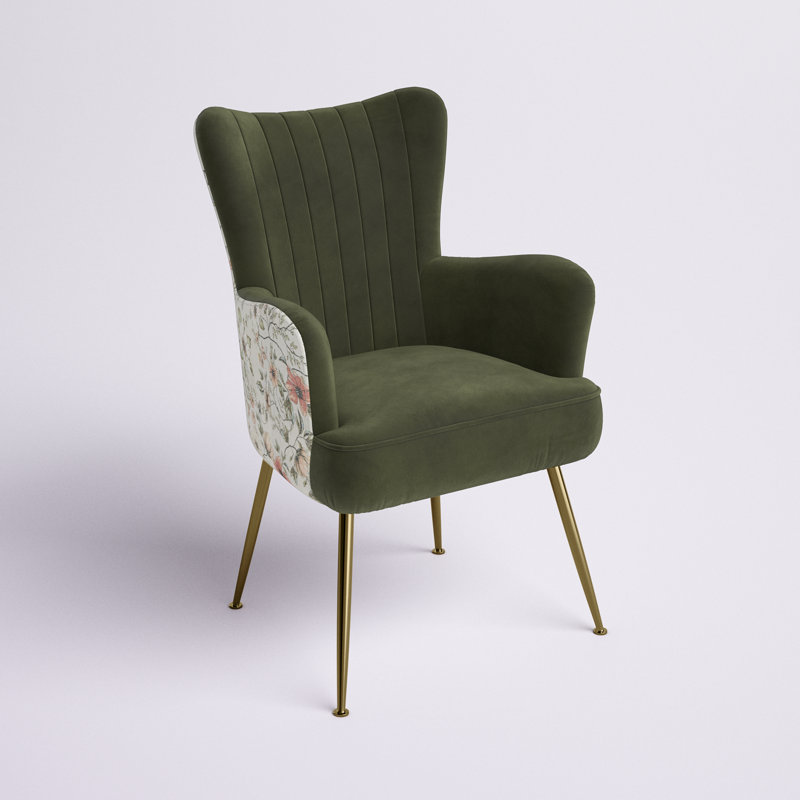 Dreshertown Upholstered Armchair, Moss Green/Red White Floral Polyester