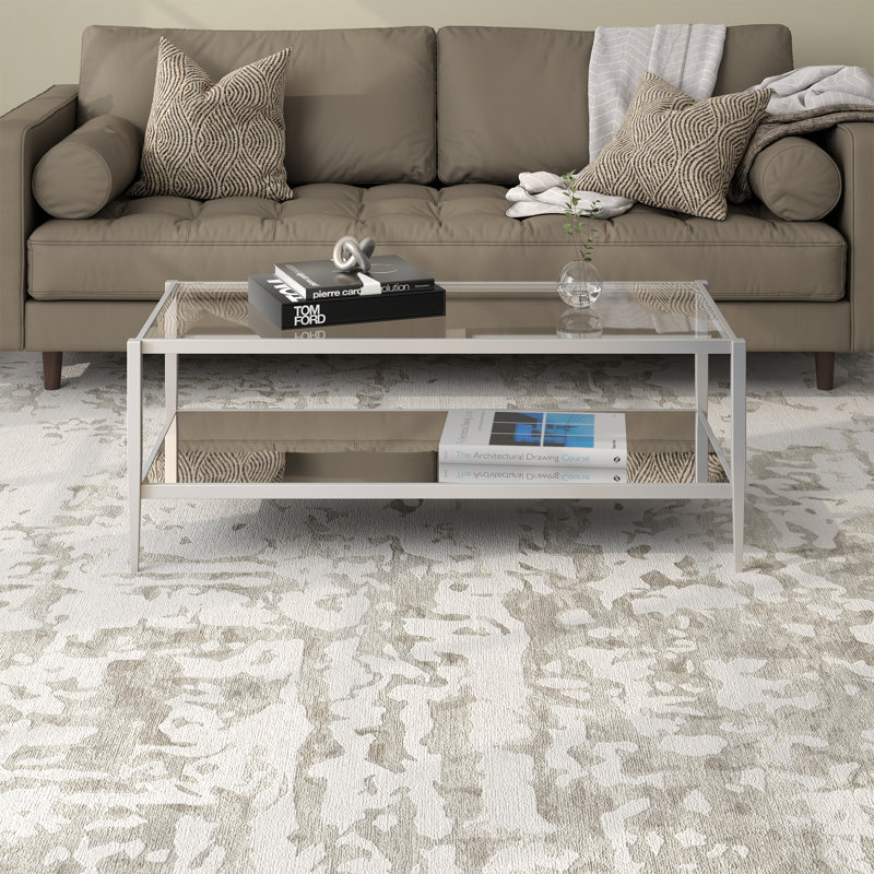 Table basse rectangulaire avec miroir Hera, Nickel satiné