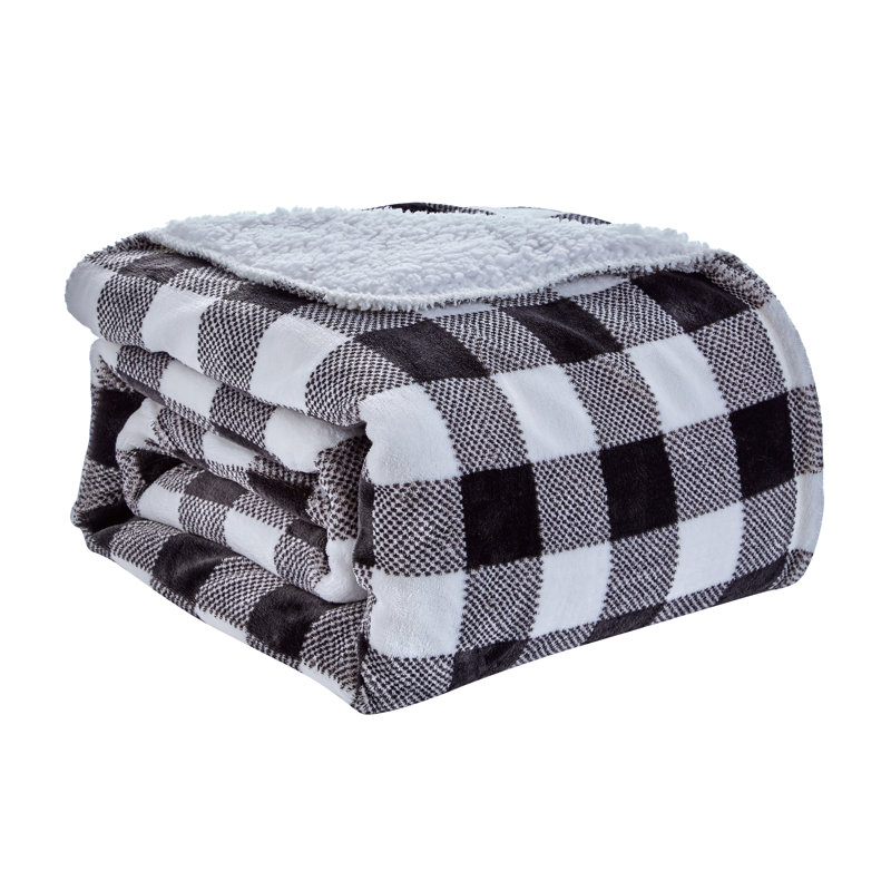 Jeté réversible en tissu écossais, Noir / blanc