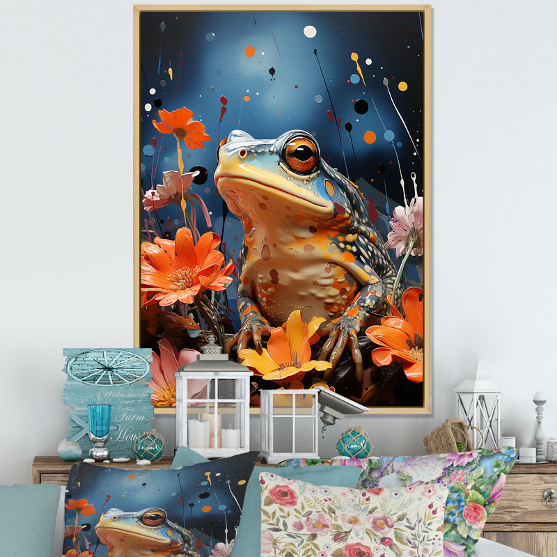 «Expressionist Frog Mouvement I» sur toile, Cadre naturel flottant, H 32 po x l 16 po x P 1 po