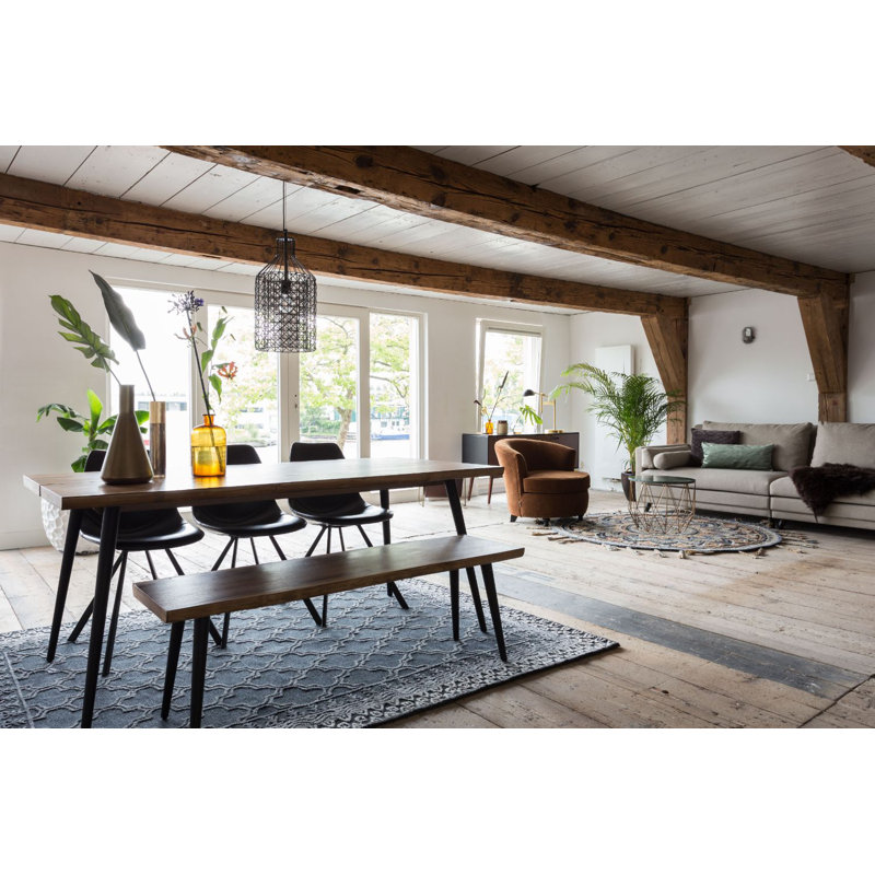 Walnut Rectangular Dining Table with Black Metal Legs