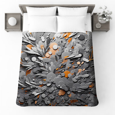 Couvre-lit matelassé à motif abstrait gris et orange