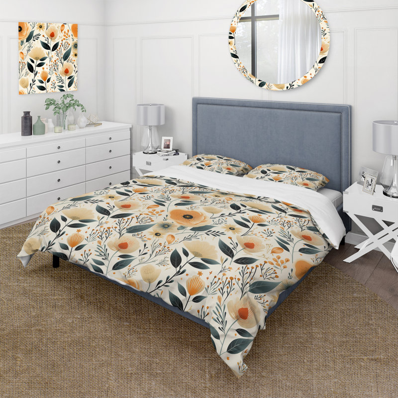 White Blossoms In Paradise - Ensemble de housse de couette floral - Polyester en microfibre