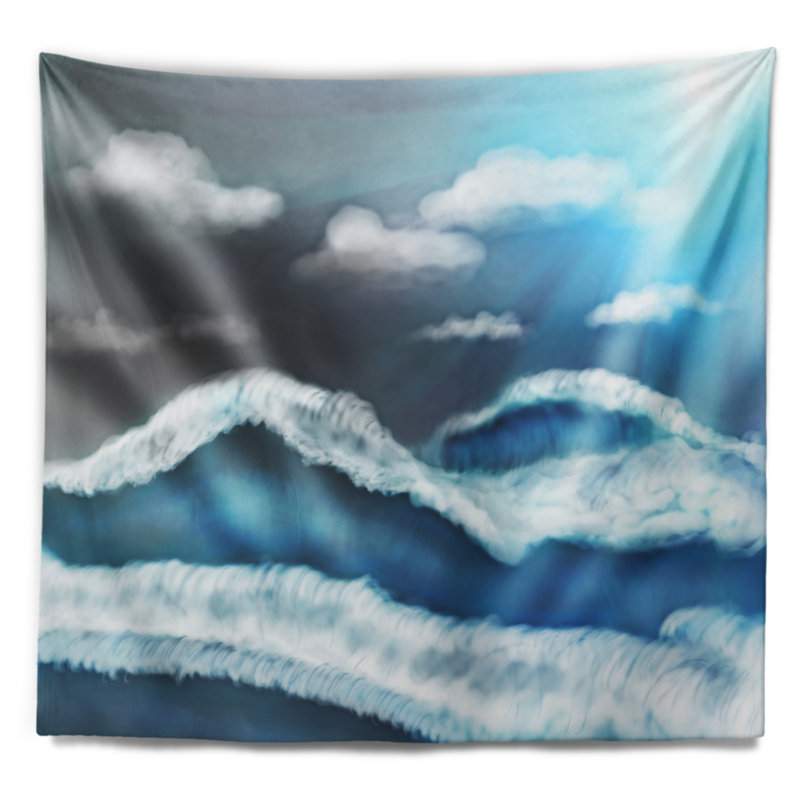 Tapisserie ciel bleu avec nuages Landscape, H 32 po x l 39 po