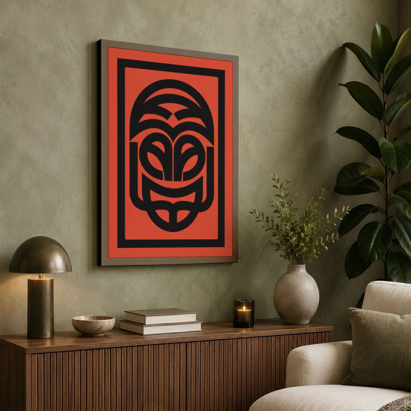 Tribal Mask Geometric - Wrapped Canvas, 24x16 - 61.0 x 40.6 cm, Ochre Border