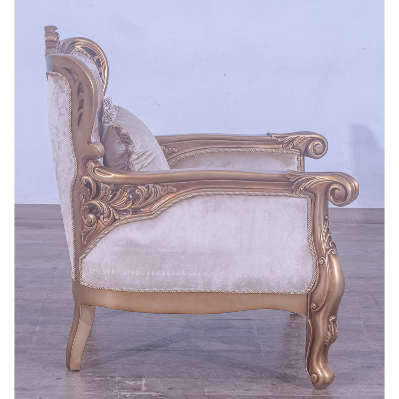 Armchair, Brown Linen Blend, Gold