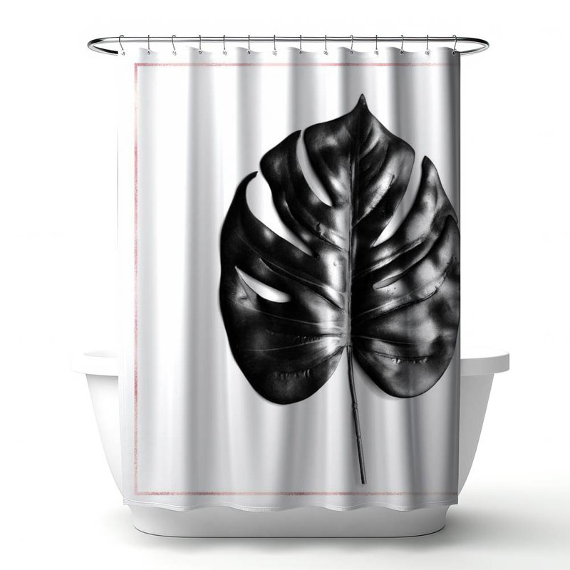 Split Leaf Philodendron – Polyester Shower Curtain, Dye Sublimation Print, 71" W × 74" L