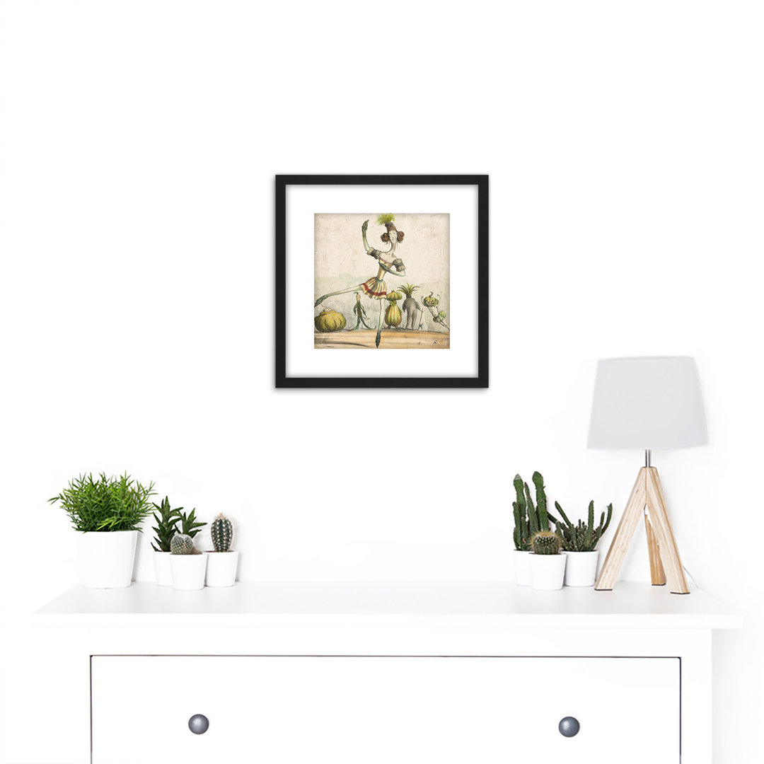 Caboche Louise Fitzjames Vegetable Ballet Dancer 9X9 Inch Square Wooden Framed Wall Art Print Picture With Mount