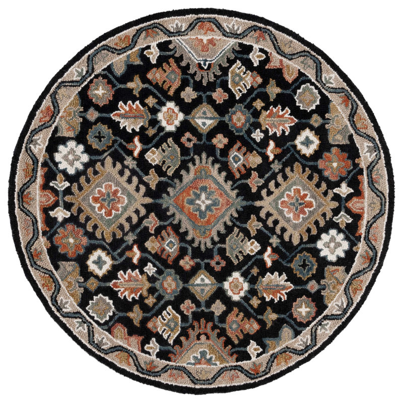 Hand Tufted Wool/Cotton Oriental Rug in Beige/Black, Round 5'