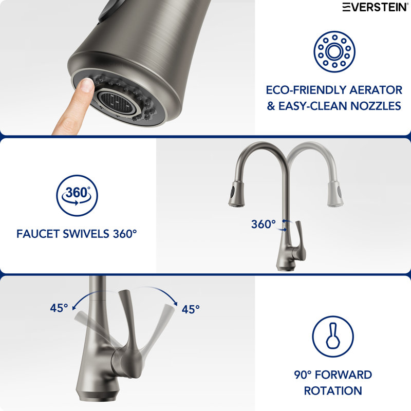 Pull Down Sprayer Kitchen Sink Faucet, Single Handle Kitchen Faucet, Stainless Steel