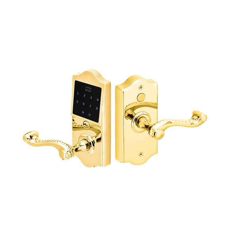 Scroll Keyed (Entry) Door Lever with Square Rosette, Left, Polished Brass