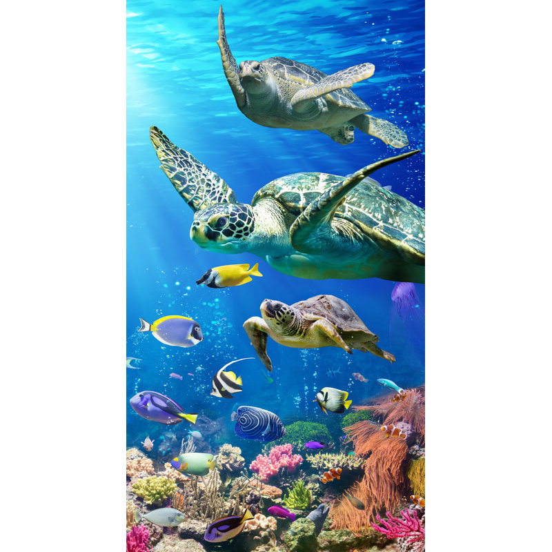 Cipriani Sea Turtles Reef Beach Towel | 100% Cotton Pool Towel, 30"x60"