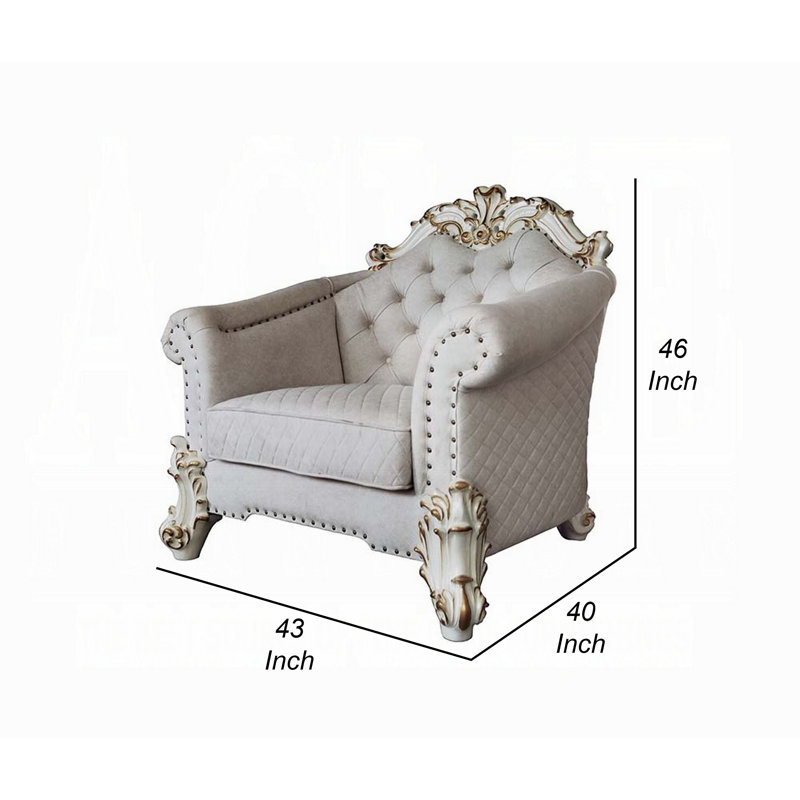Fauteuil capitonné H 48 po Haskard, Beige, Tissu beige