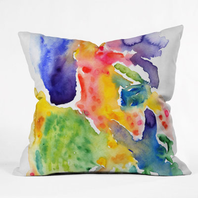 Olivia St Claire Happy Watercolor Indoor/Outdoor Throw Pillow