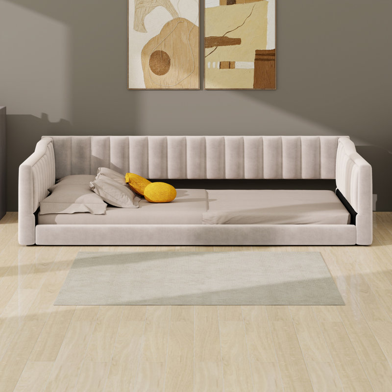Upholstery Daybed And Side Storage Pocket, Beige