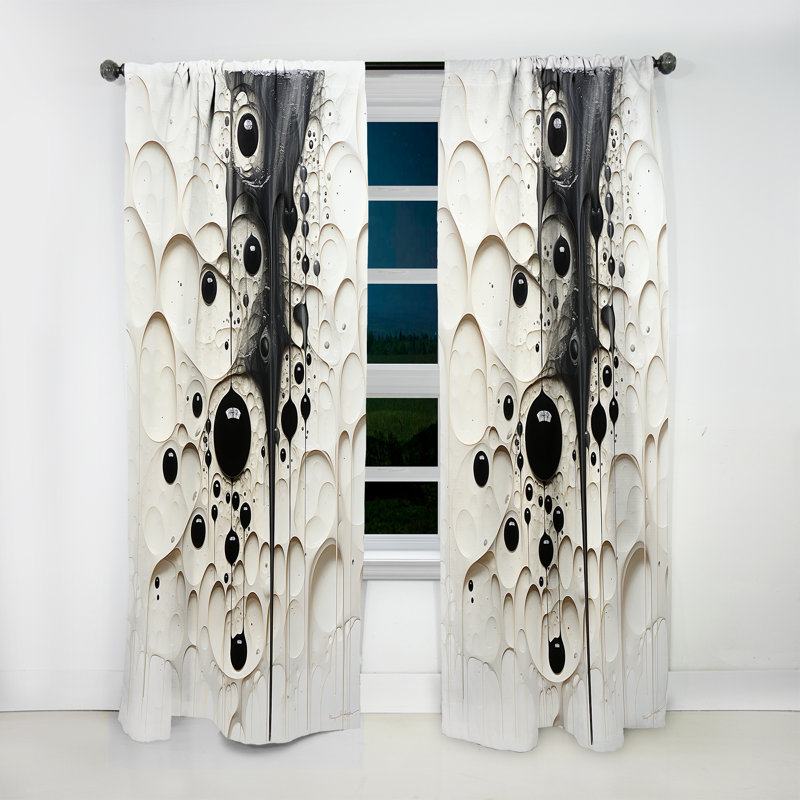 Crume Minimalism Stingray Black And White Painting I - Modern Curtain - Velvet Room Darkening - 1 panel, 52" W x 63" L