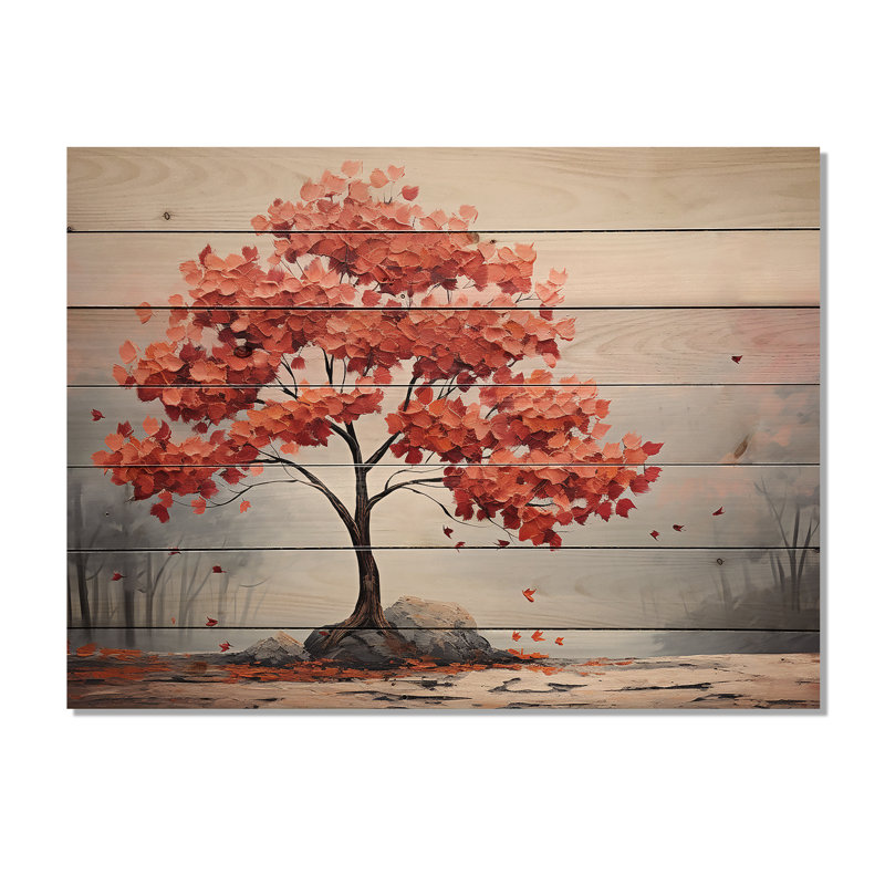 Érable rouge féroce - érable sur bois, art sur bois de pin naturel, H 24 po x l 32 po