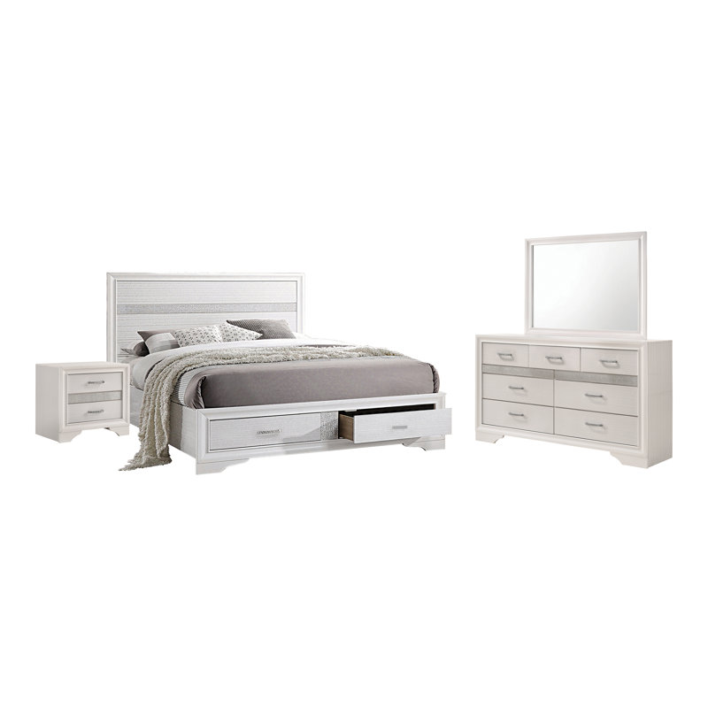 Elessa 4 Piece Bedroom Set, White, King