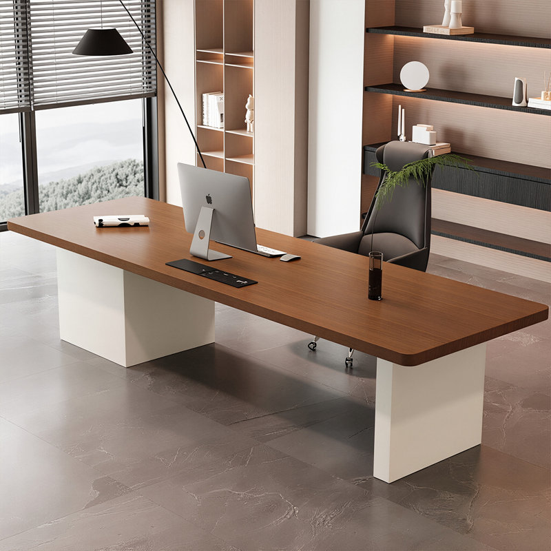 Bureau moderne en bois massif brun et blanc de 62,99 po, H 29,53 po x l 62,99 po x P 31,5 po