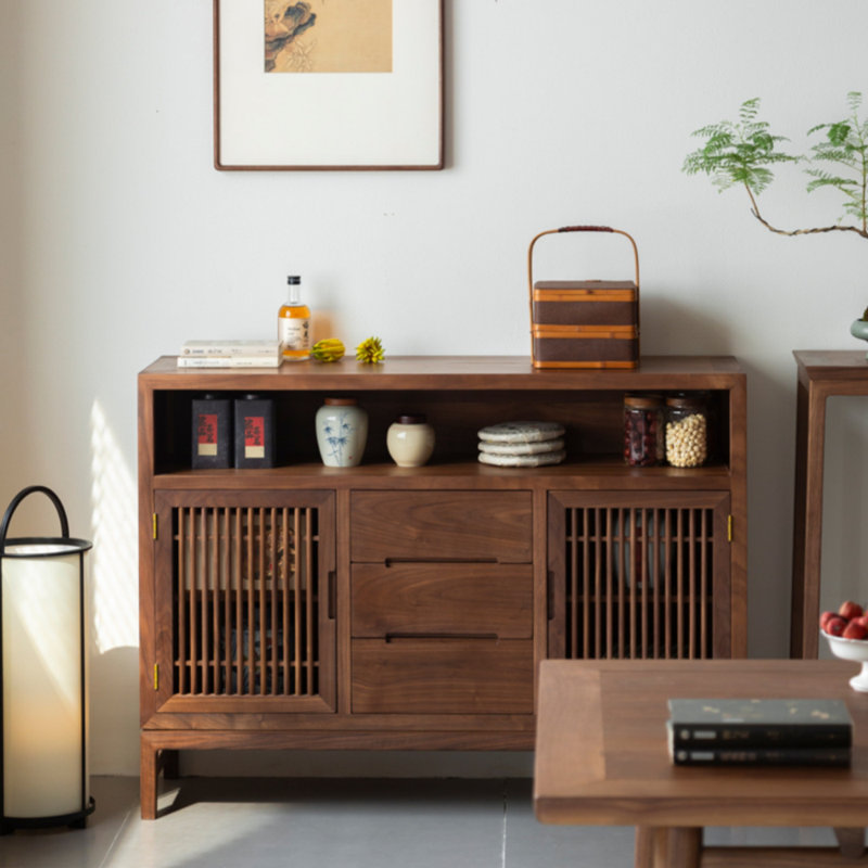 Solid Wood Retro Large Capacity Bedroom Sideboards, Walnut