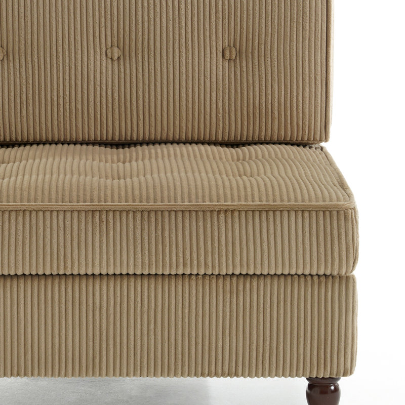 Fauteuil capitonné en velours côtelé, Chameau
