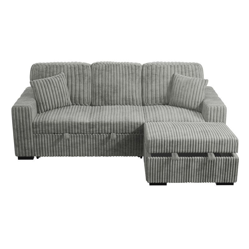 2-Piece Convertible Sectional, Ash Corduroy