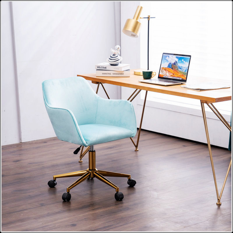 Fauteuil de bureau à hauteur réglable en velours, Bleu clair