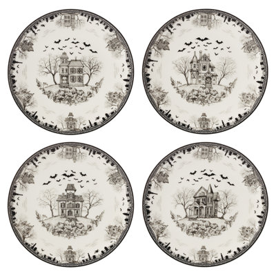  Haunted Village Accent Plates, Set Of 4, Assorted, Service For 4