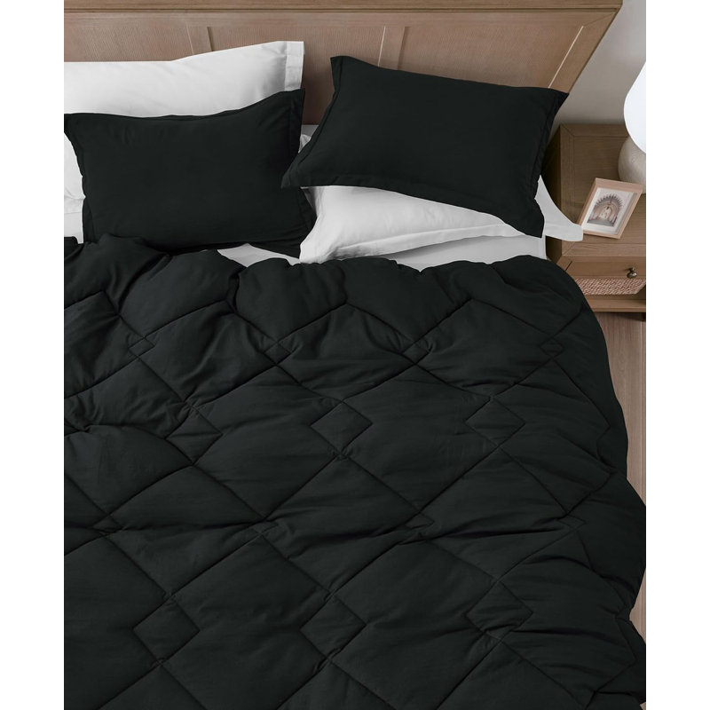 Logan Standard Comforter, Twin Extra Long Comforter + 1 Standard Sham, Black