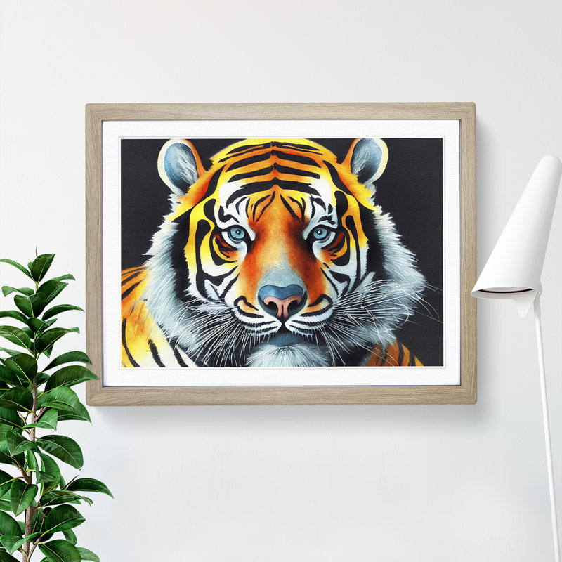 Watercolour Tiger Vol.2 - Single Picture Frame Print, 46cm H x 64cm W, Grey