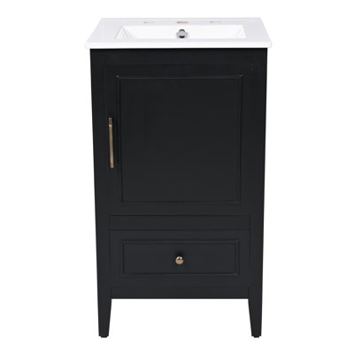20" Bathroom Vanity with Sink, Bathroom Cabinet with A Door, Door Shelf Storage and Adiustable Foot Pads, A Drawer