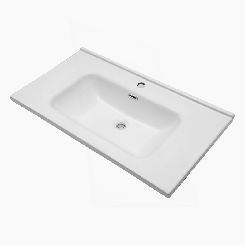 35" X 20" White Rectangular Single Vanity Top With 1 Faucet Hole And Overflow(Sink Only)