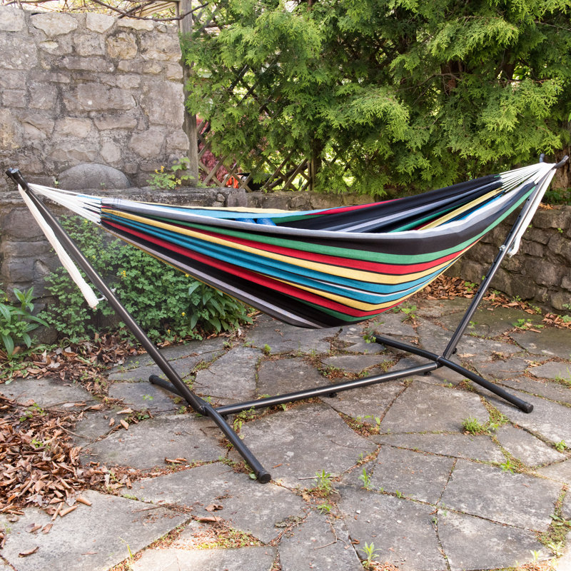 Double Classic Hammock with Stand, 104cm H x 250cm L x 109cm W, Oasis, Black