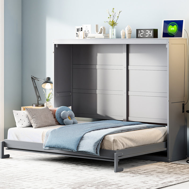 Grand lit mural gris - Mobilier peu encombrant pour espaces polyvalents, sommeil confortable sur les petits appartements idéal pour les lattes, confort corporel flexible, facile à utiliser