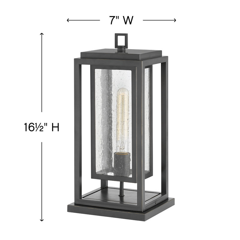 Oil Rubbed Bronze Outdoor Pier Mount Lantern with Clear Seedy Glass