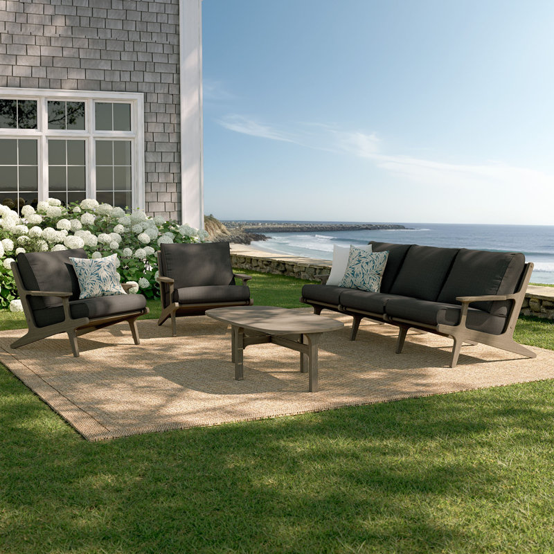 Ensemble de meubles d'extérieur en bois de teck 4 pièces Saratoga, 5 Pcs: Chair, Table, Cushions, Sofa, Gris