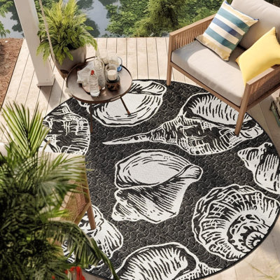 Tapis intérieur / extérieur en polypropylène tissé à la machine Angelys noir / beige / blanc
