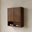 Armoire de salle de bain murale 26 po en noyer avec 2 portes rayées en bois massif et tablette ouverte-1883523745