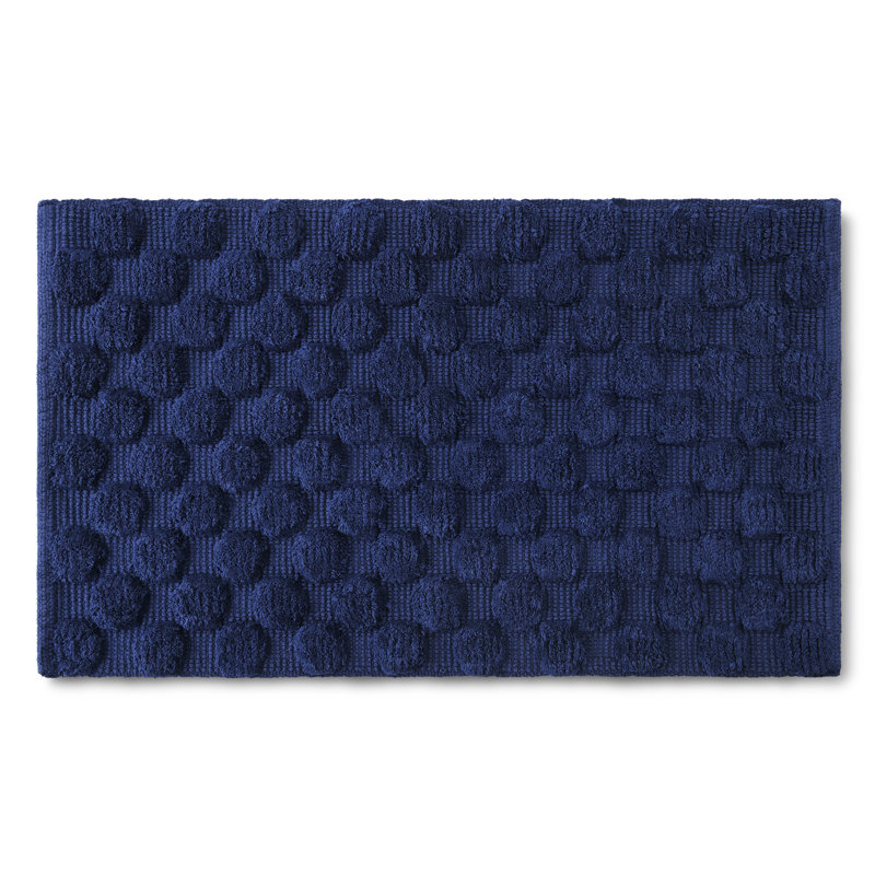 kate spade new york Dotted Woven Bath Rug, 21 in x 34 in, 100% Cotton Quick Dry French Navy Bath Mat, Navy, 34" L x 21" W