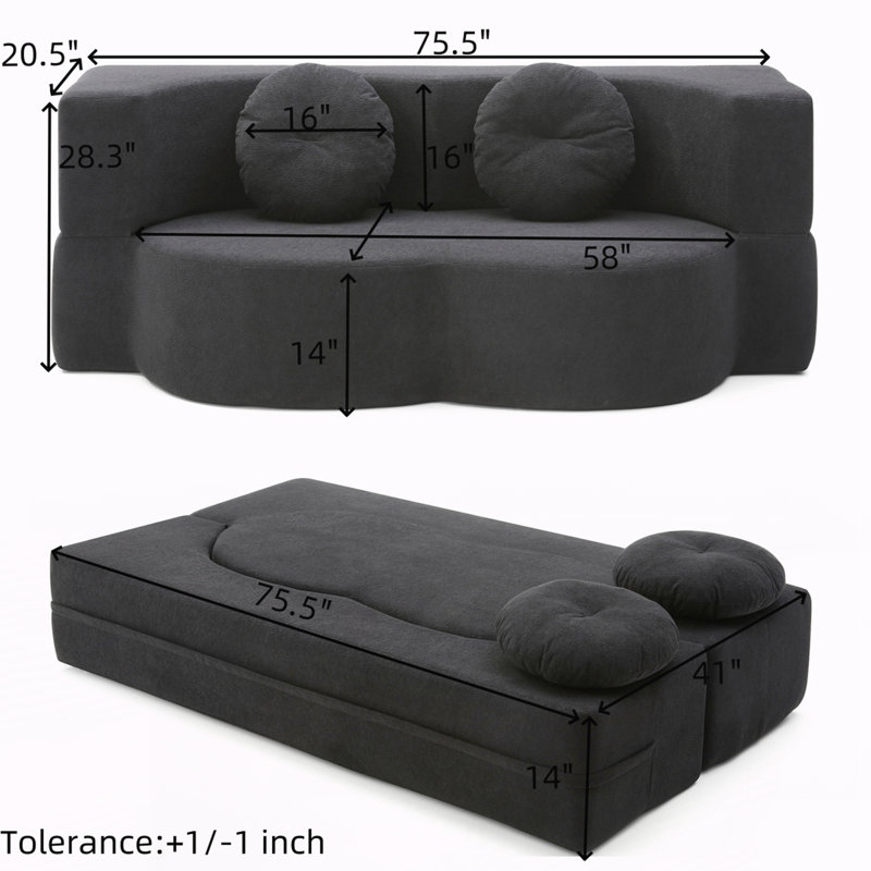 Causeuse de plancher et futon, Noir