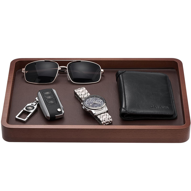 Wooden Valet Tray For Men, Nightstand, Entryway Bedside Dump Holder, For Wallets, Keys, Watches, Phones, Loose Change, Darkbrown