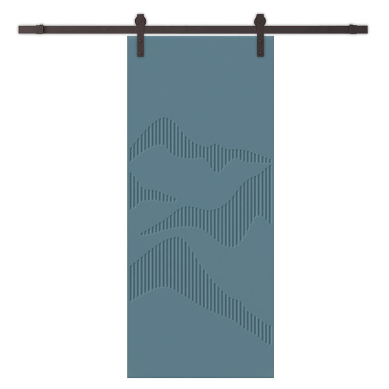 Porte de grange à panneaux et en bois manufacturé avec quincaillerie d'installation, 30 po x 80 po, Bleu dignité, Café noir