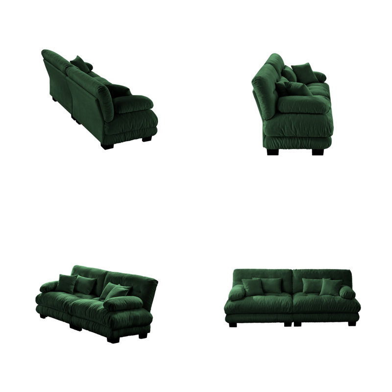 Grande causeuse moderne en tissu de chenille avec coussins lombaires et coussins décoratifs, Vert