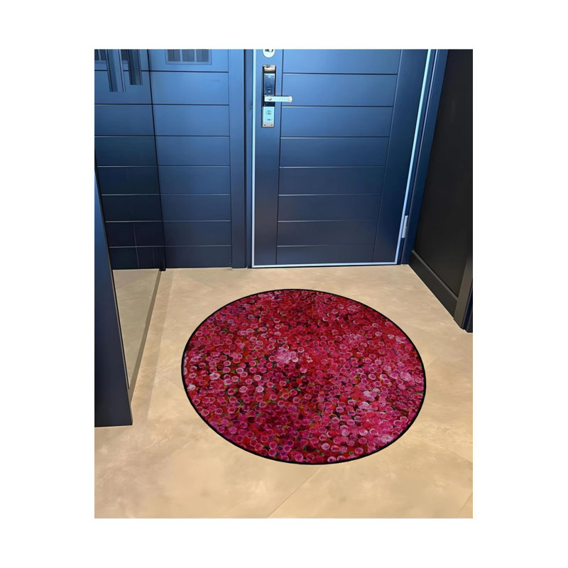 Tapis décoratif moderne à motif floral rose, Rond 2 pi 8 po