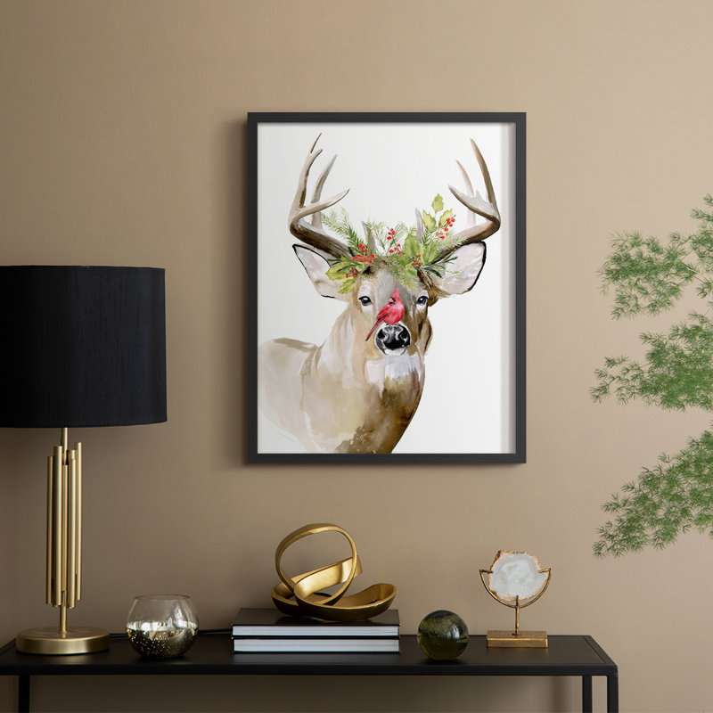 «Holiday Deer II», reproduction encadrée - bois massif, Noir, noir, noir, noir, H 21 po x l 17 po
