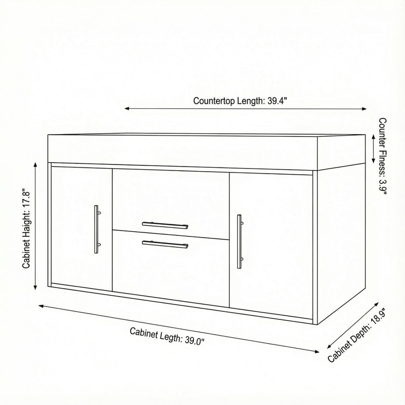 Meuble-lavabo mural simple 39,4 po avec lavabo en céramique